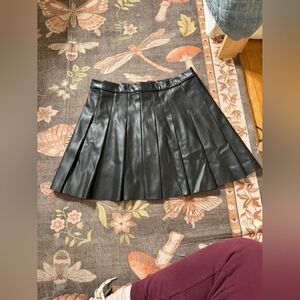 Black Pleated Leather Skirt